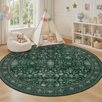 Round Area Rug for Living Room: 6ft Boho Washable Rug Deep Green | Vintage Boho - Image 5