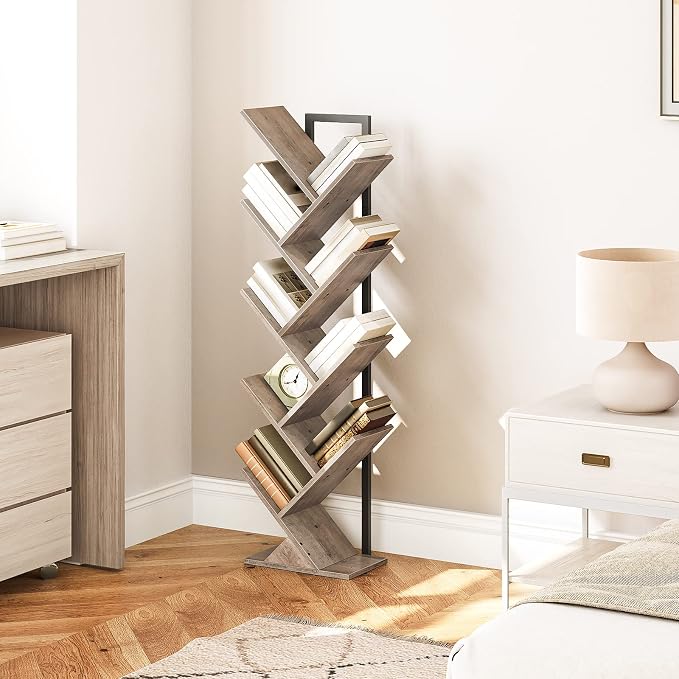 HOOBRO Tree Bookshelf, 9-Tier Bookcase Wooden Shelves, Floor Standing Storage - Image 4