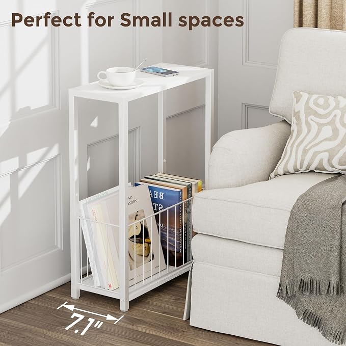 Homleke Narrow Side Table with Magazine Holder, Skinny End Table Perfect - Image 5