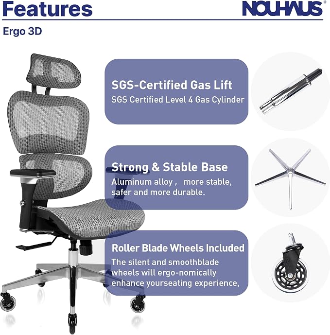 Nouhaus Ergo3D Ergonomic Office Chair Lumbar Support Mesh Office Chair - Image 7