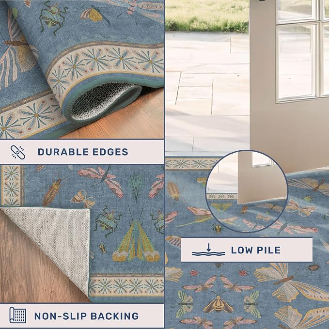 Blue Boho Hallway Runner Rug 2x8, Washable Non Slip Rug - Image 4