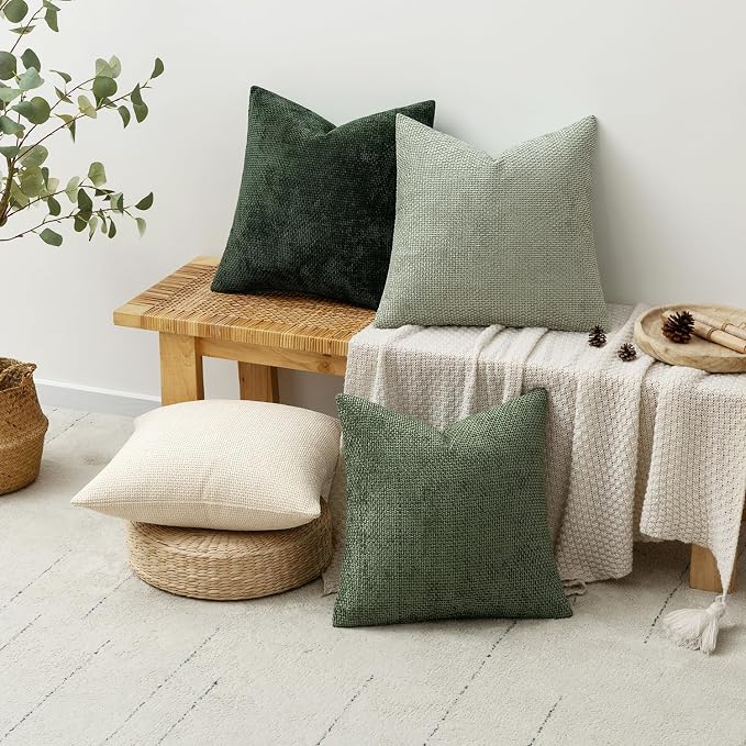 MIULEE Soft Decorative Chenille Pillow Covers Green 18x18 Pack of 4 | Nordic - Image 4