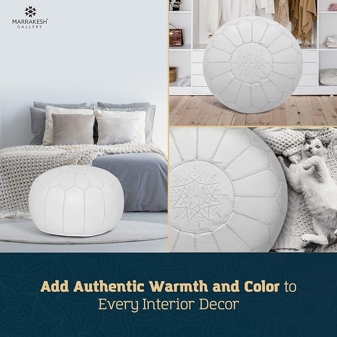 Marrakesh Gallery Genuine Leather Round Pouf Unstuffed - Image 10