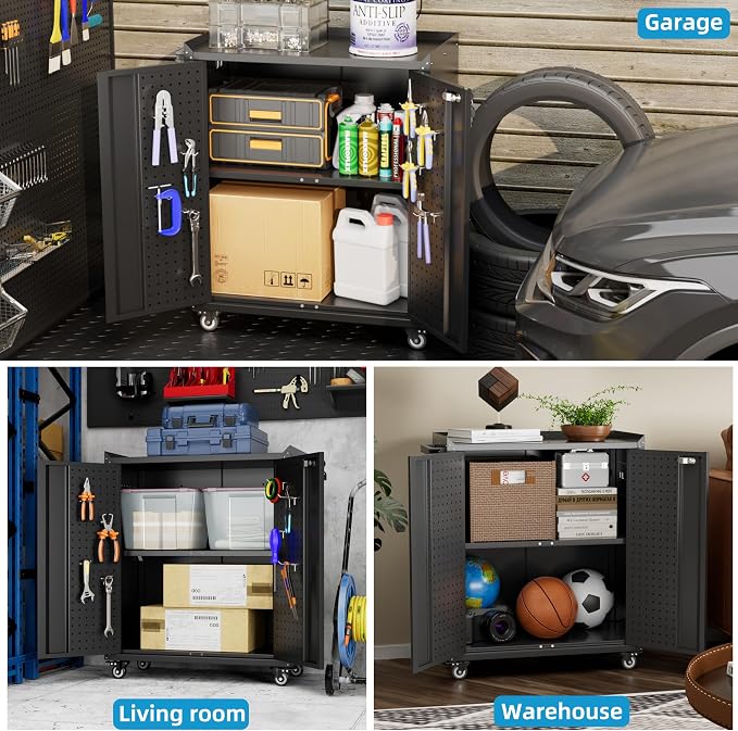SUXXAN Storage Cabinet with Wheels and Pegboard, Rolling Garage Storage Cabinet - Image 7
