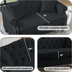 57" Chesterfield Black Velvet 2-Seater Sofa - Image 4