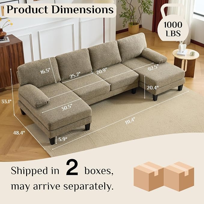 Karl home 110" U-Shape Sectional Couches - Image 2