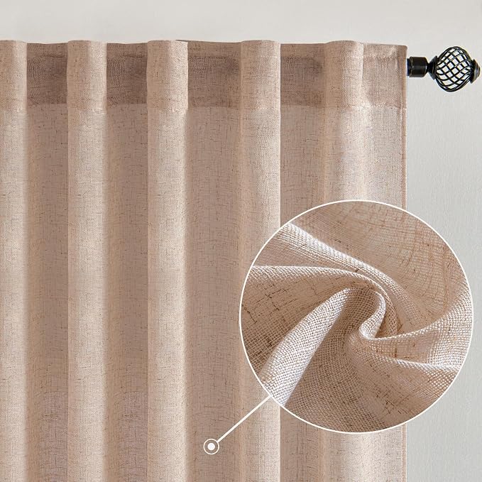 MIULEE Natural Beige Linen Curtains 52x63 Inch Long - Image 2