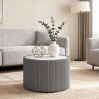 Marble Round Side Table, 17.71" Fluted End Table by Henf