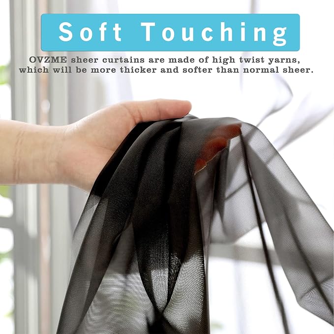 45 Inches Length Black Sheer Curtains - Image 3
