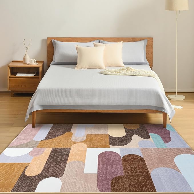 Living Room Rug 6x9 Brown Area Rug Machine Washable Carpet Non Slip Indoor - Image 4