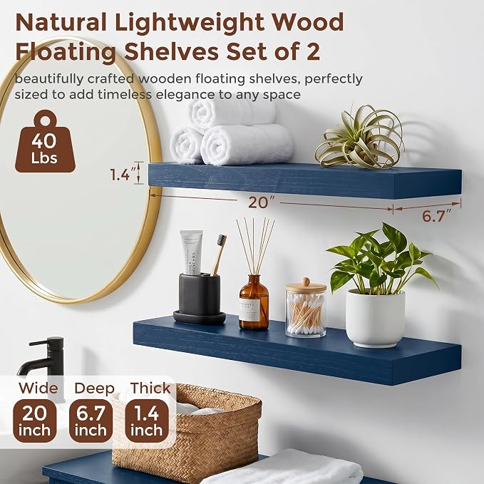 fuqing 20 Inch Floating Shelves | 6.7 Inch Deep Dark Blue Floating Shelves - Image 3