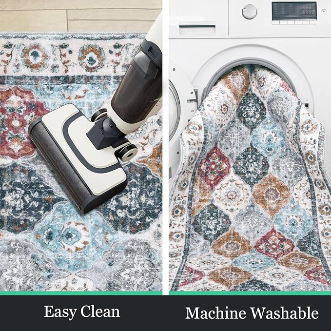 HEBE Hallway Runner Rug 2'x6', Washable Non Slip Kitchen Rug Runner | Soft Boho - Image 4