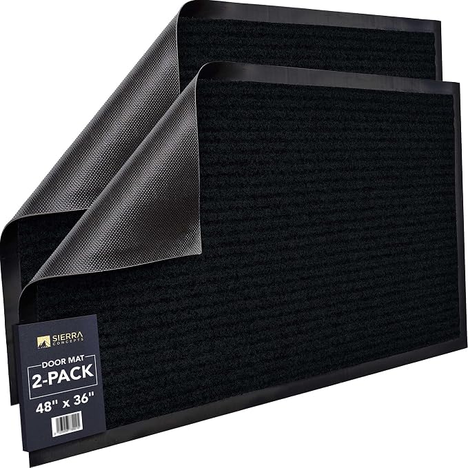 Front Door Mat, Indoor Outdoor Welcome Entryway Muddy Entrance, 48x36 Black | by SierraConcepts