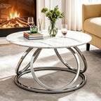 O&K FURNITURE Silver Coffee Table, Round Coffee Table Faux Marble Veins - Image 3