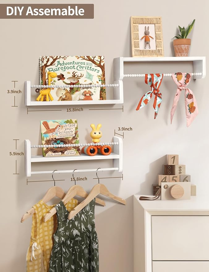 Maxpeuvon Nursery Bookshelves Set of 3, Natural Wood Nursery Floating Shelves - Image 4