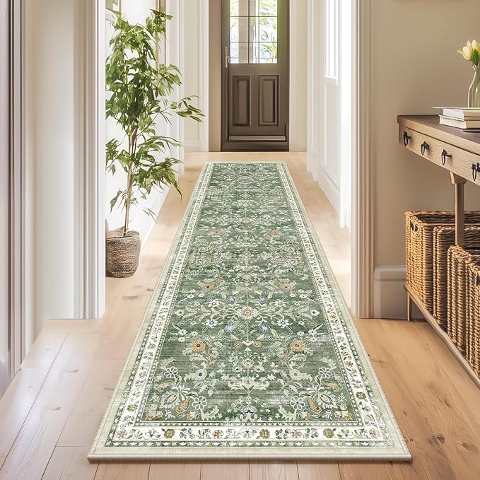 Yamaziot 2x8 Washable Hallway Runner Rug Non Slip Floral Carpet, Sage Green | - Image 8