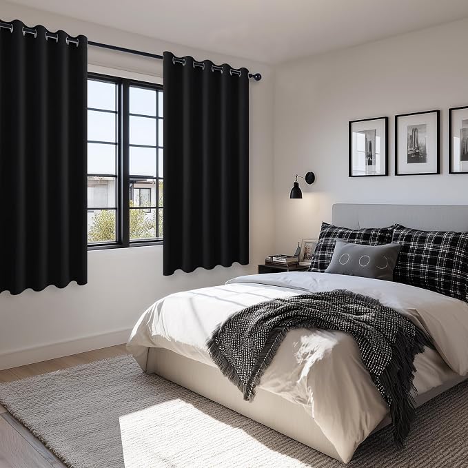 Blackout Curtains for Bedroom, 60 x 63 Inches Length Black 2 Panels | Thermal - Image 6