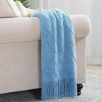BOURINA Blue Throw Blanket 50x60 Inches Throw Textured Solid Soft Sofa Couch - Image 2
