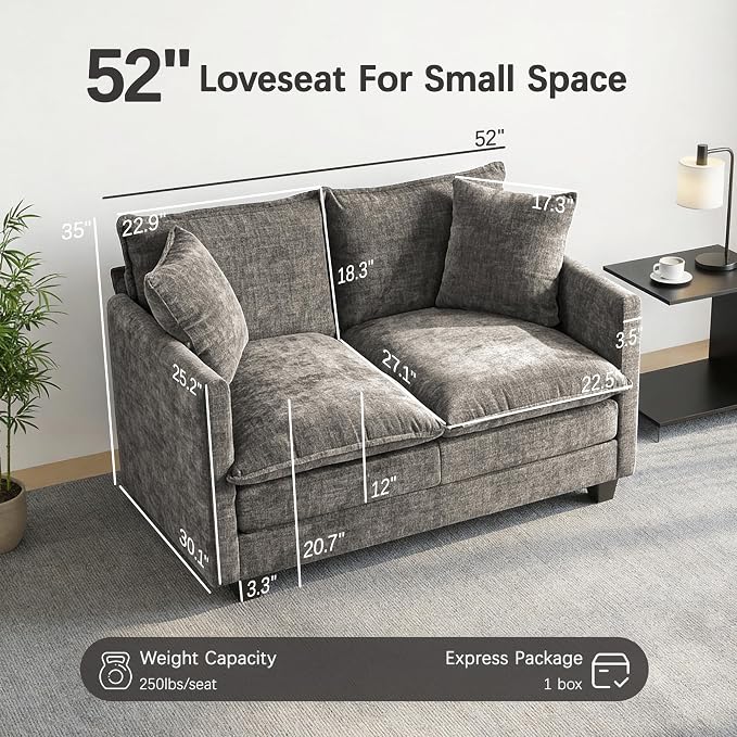 Loveseat Sofa, Comfy Chenille Small Couch - Image 2