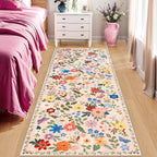 PLHXFR 2x6 Washable Runner Rug：Floral Indoor Kitchen Soft Carpet Beige | - Image 2