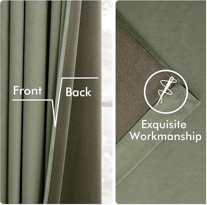 MIULEE Velvet Curtains 50W x 84L 2 Panels Sage Green Blackout Curtains | Luxury - Image 6