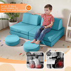 MeMoreCool Kids Play Couch, 8-Piece Modular Toddler Couch Set in Teal Blue - Image 6