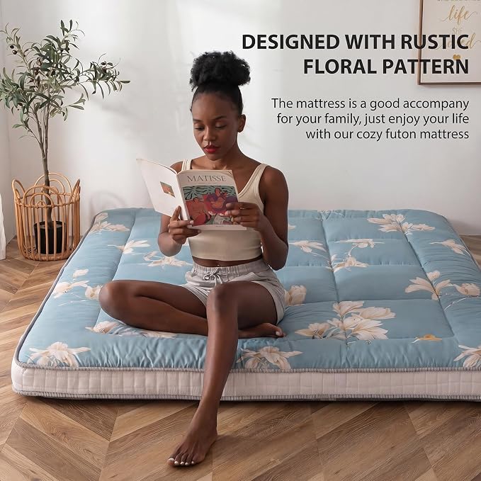 MAXYOYO Floral Printed Futon Mattress, Japanese Floor Mattress Quilted Bed - Image 3