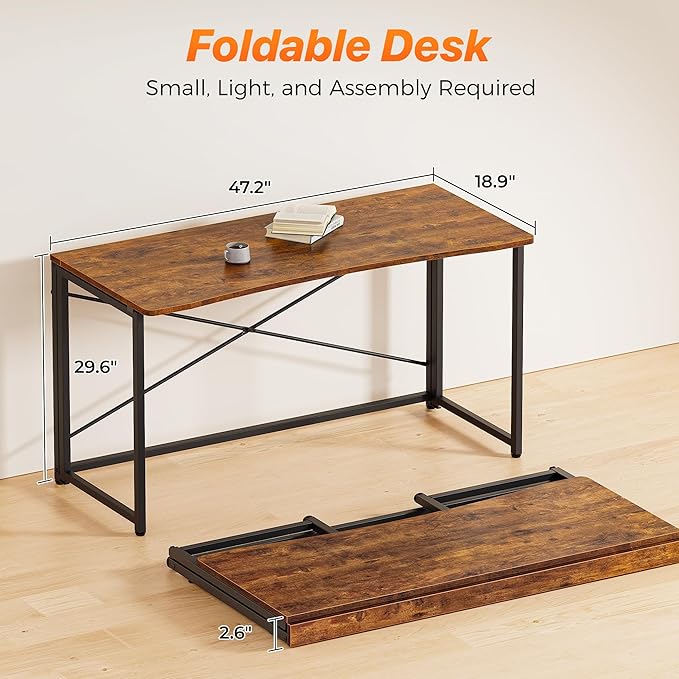 Huuger Folding Desk for Small Spaces, 47.2 Inch Foldable Computer Table - Image 2