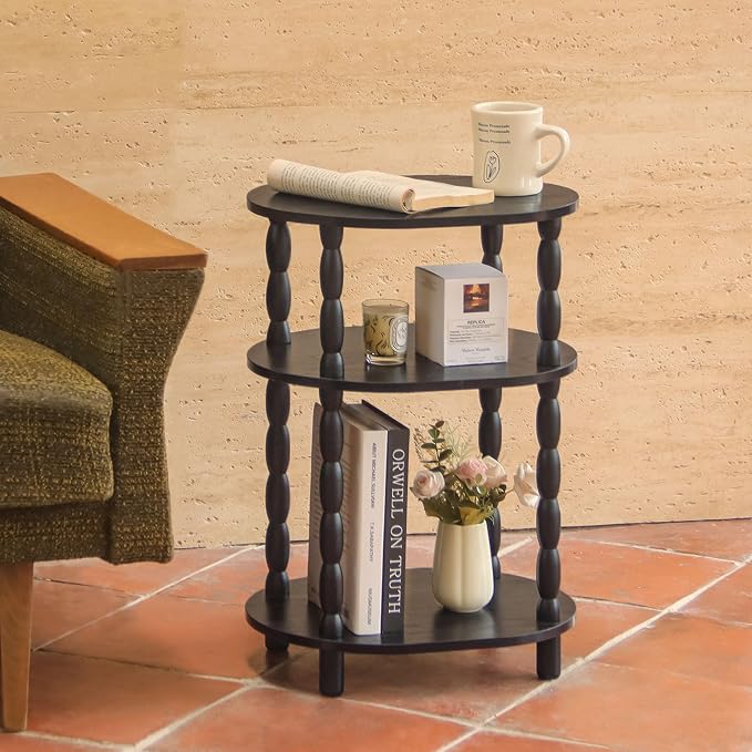 MaxSmeo Black Side Table with Charging Station, 3-Tier Small Oval End Table - Image 8
