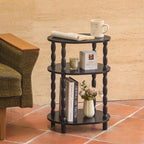 MaxSmeo Black Side Table with Charging Station, 3-Tier Small Oval End Table - Image 8
