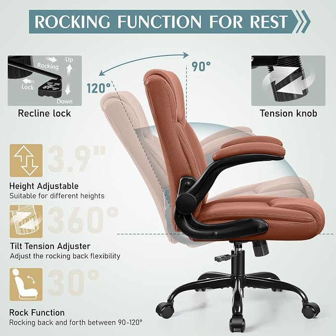 Leather Office Chair, PU Home Computer Desk Chairs - Image 7