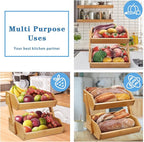 Merysen 2 Tier Fruit Basket For Kitchen- Bamboo Fruit and Vegetable Storage - Image 7