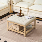 Befurtori Large Square Ottoman Coffee Table, Linen Solid Upholstered Footrest - Image 3
