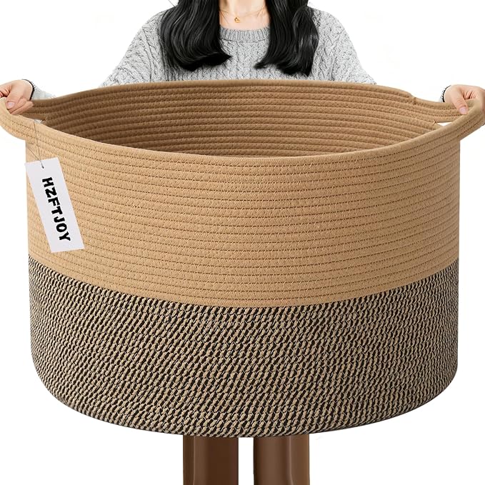 115L Extra Large Blanket Basket, Woven Rope Laundry Basket Hamper by HZFTJOY