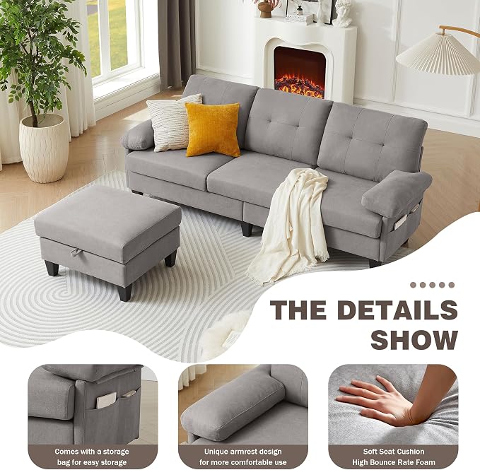 84" Convertible Sectional Sofa, Deep 3-Seat L Shaped Sectional Couch - Image 4