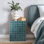 JONATHAN Y Callista 18-Inch Teal Blue Modern Ceramic Tiled Cube Side Table - Image 2