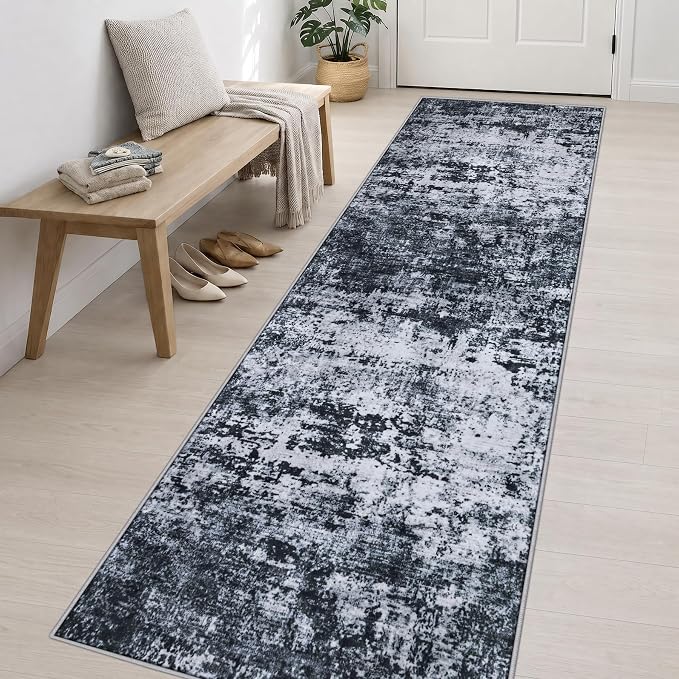3x14 Washable Runner Rug：Modern Abstract Kitchen Carpet Black | - Image 4
