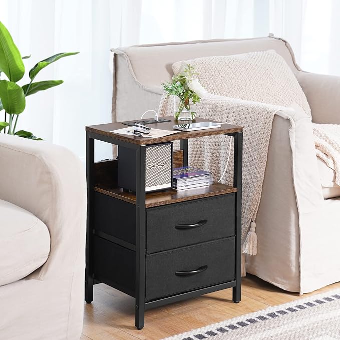 Yoobure Nightstand with Charging Station, Small Night Stand with Fabric Drawers - Image 2