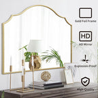 Besdomus Gold Scalloped Wall Mirror: 40"x29" Large Modern Minimalist Bathroom - Image 2