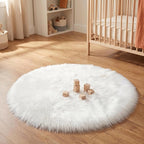 duduta White Faux Fur Sheepskin Round Rug 4x4 ft, Fluffy Shag Circle Rug | Shag - Image 5