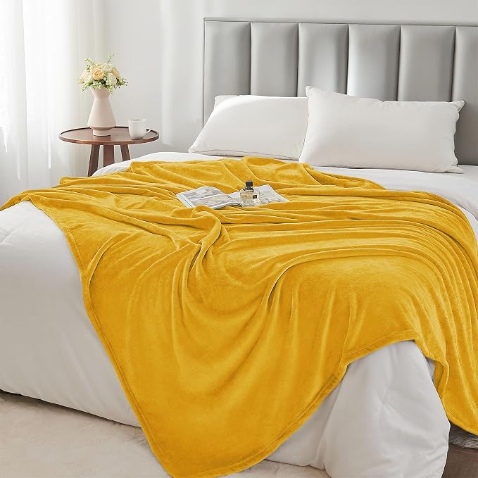 BEDELITE Fleece Blanket Soft Plush King Size Bed Blanket Yellow 108"x90" | - Image 5