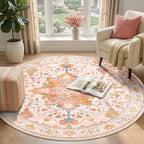 RELEANY Washable Area Rug, Round 4ft, Water Repellent, Pet Friendly, Vintage - Image 2