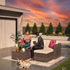 5-Piece Patio Sectional Sofa Set, All-Weather Brown PE Rattan Outdoor - Image 6