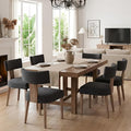 HNY Mid Century Modern Dining Chairs Set of 6, Farmhouse Linen Upholstered by HNY