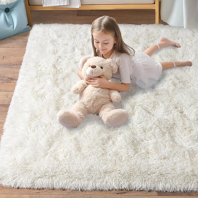 Pionblank 8x10 Rug for Living Room, Fluffy Large Area Rug, Cream White | Modern - Image 7