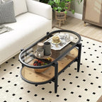 Giantex Rattan Coffee Table, 2-Tier Oval Wood Tea Table - Image 8