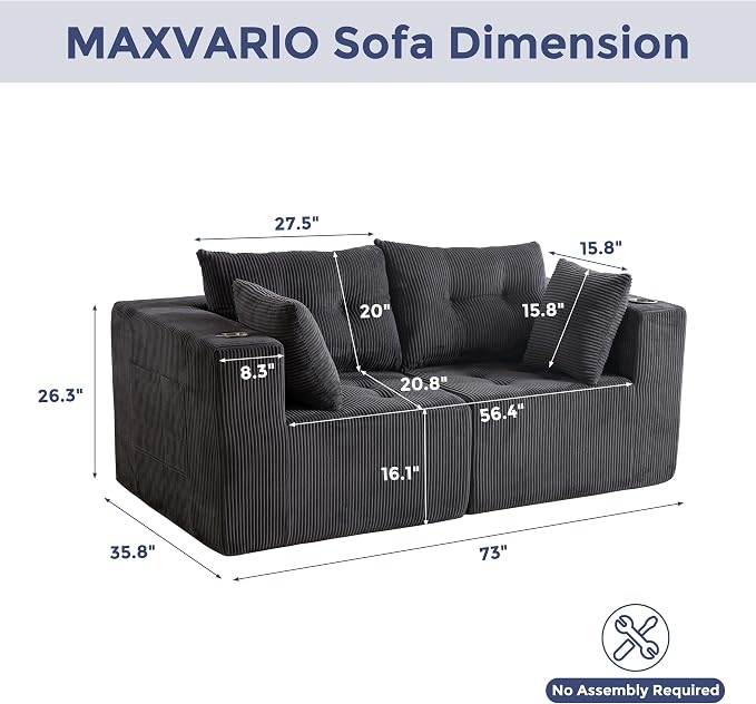 MAXYOYO Modular Sectional Sofa Couch, Loveseat Boneless Cloud Couch - Image 2