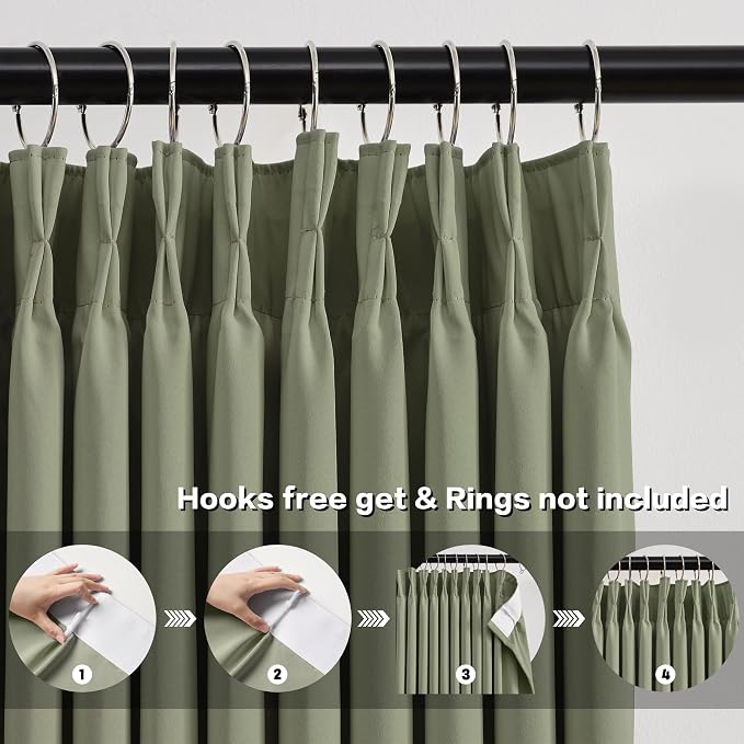 Light Sage Blackout Curtains Pinch Pleat Green Drapes 96 Inches Long 2 Pieces - Image 2
