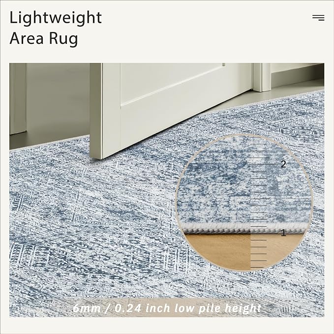Soalmost 6x9 Area Rug for Living Room Washable Rugs Non-Slip Blue | Low-Pile - Image 6