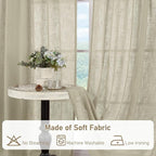 Oatmeal Linen Semi Sheer Curtains 63 Inch Length, Light Filtering Neutral Boho - Image 9
